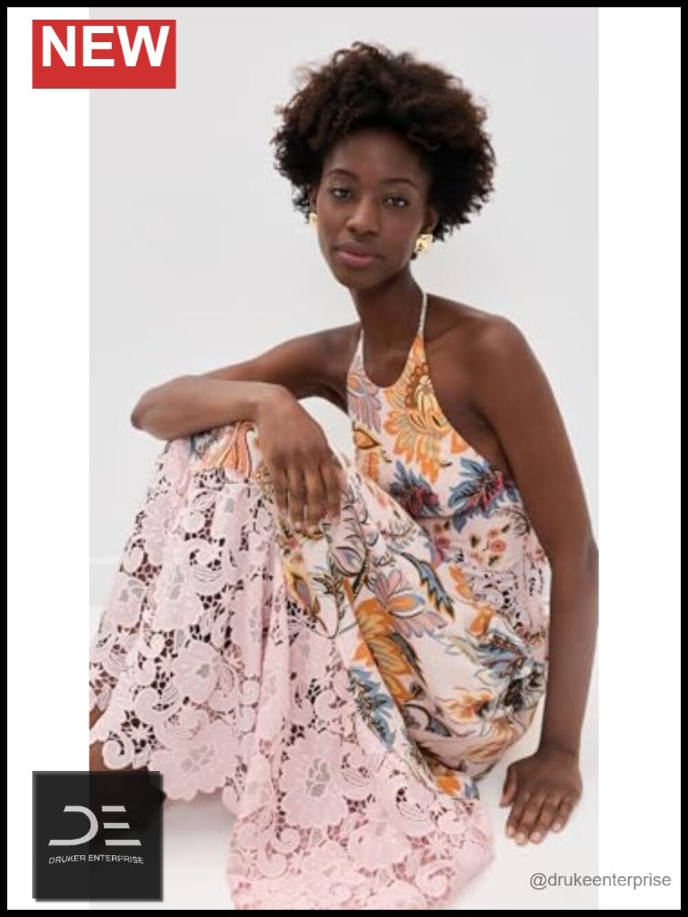 Linen Maxi Dress with Lace Details Halter Beaded Straps - Picture 5 of 5